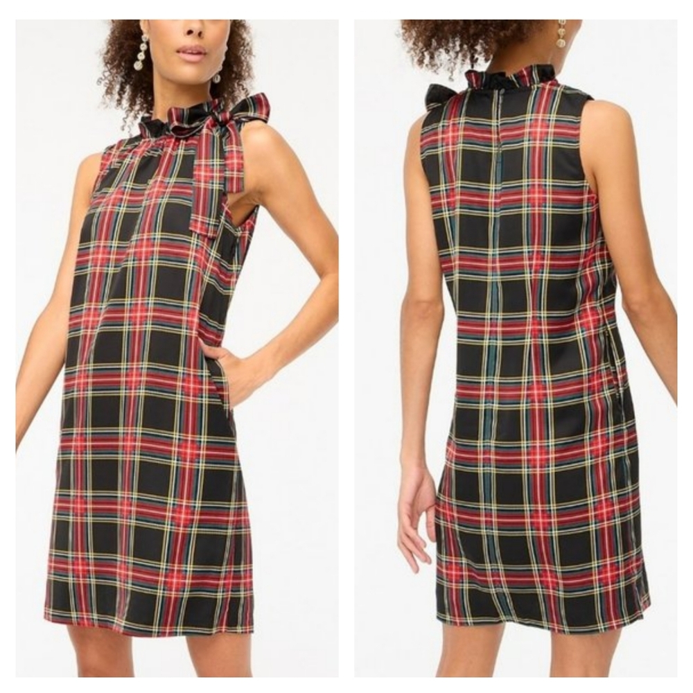 J. Crew Factory Tartan Bow-neck Shift Dress size 10